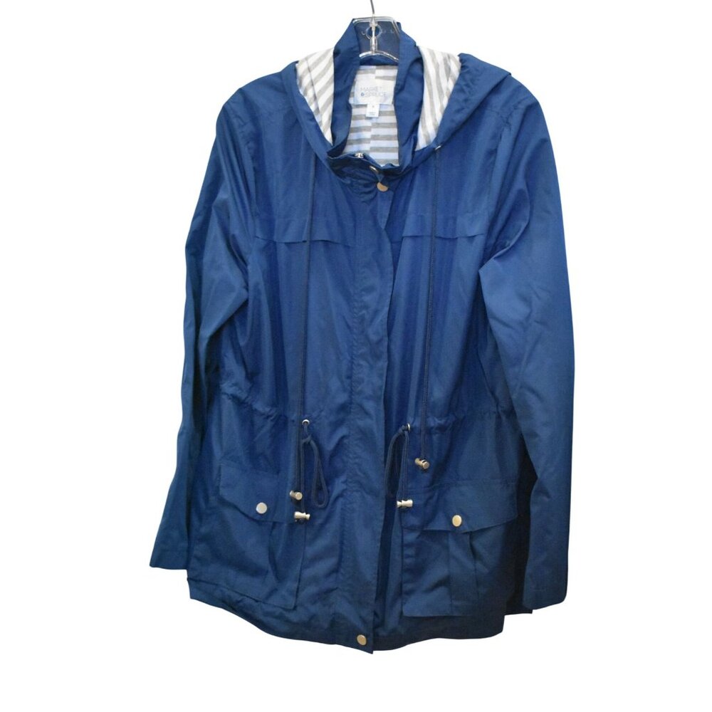 Women's Market Spruce Blue Fully Lined Windbreaker Hood Drawstring Waist Size XL